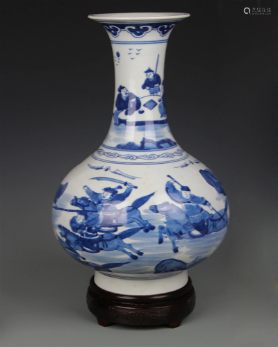 BLUE AND WHITE STORY PAINTED PORCELAIN VASE