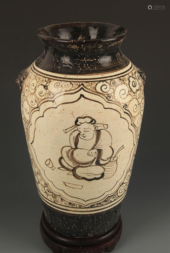 CI ZHOU KILN CHARACTER PAINTED VASE