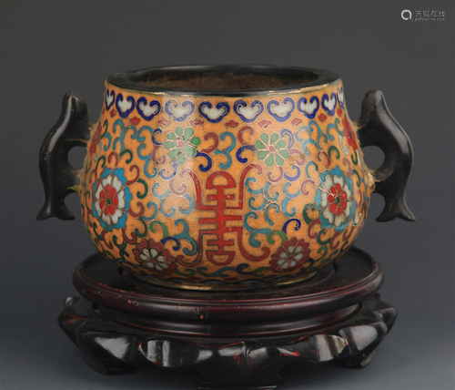 CLOISONNE ENAMEL FLOWER CARVING GUI STYLE CENSER