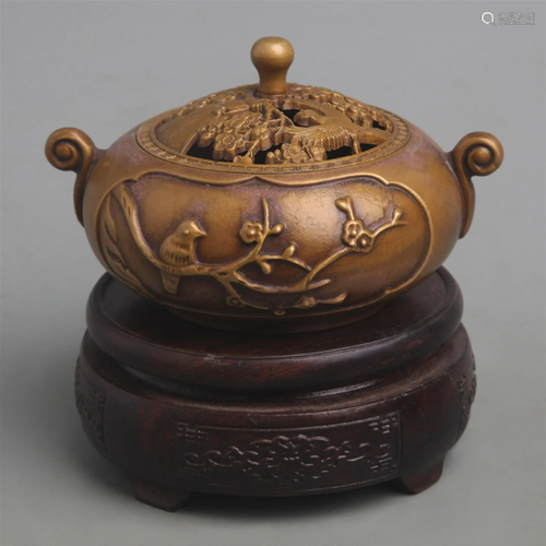 A FINE BIRD PATTERN BRONZE INCENSE BURNER