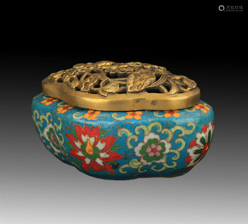 A FINE BRONZE CLOISONNE LOTUS TOP INCENSE BURNER