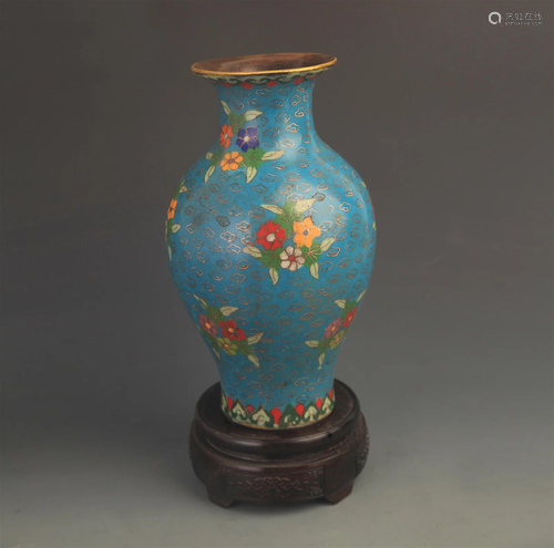 RARE BRONZE CLOISONNE ENAMEL FLOWER PATTERN VASE