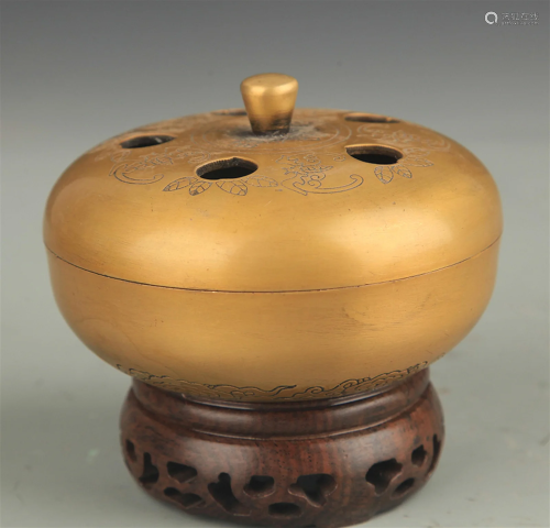 A BRONZE ROUND INCENSE BURNER BURNER