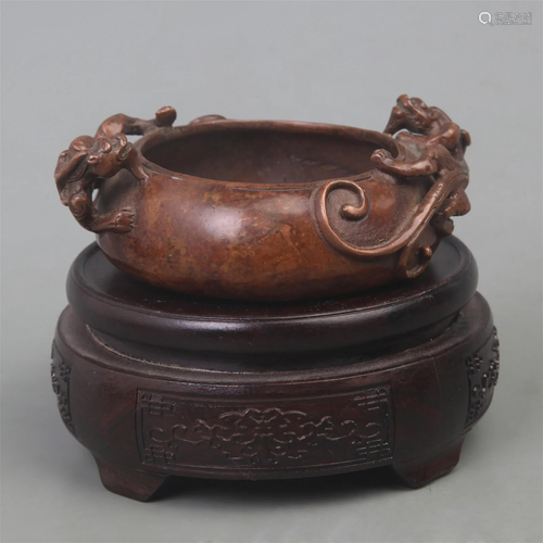 A FINE DRAGON EAR PATTERN BRONZE CENSER