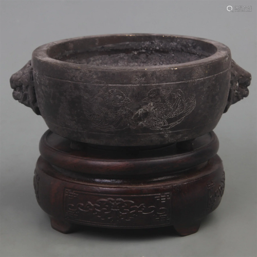 A FINE XUAN DE STYLE LION EAR THREE FOOT BRONZE CENSER