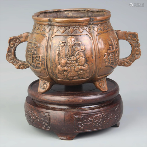 A FINE CHARACTER CARVING SUNFLOWER PATTERN BRONZE CENSER