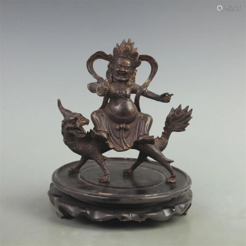 RARE GILT BRONZE TIBETAN BUDDHIST DHARMA PROTECTOR STATUE