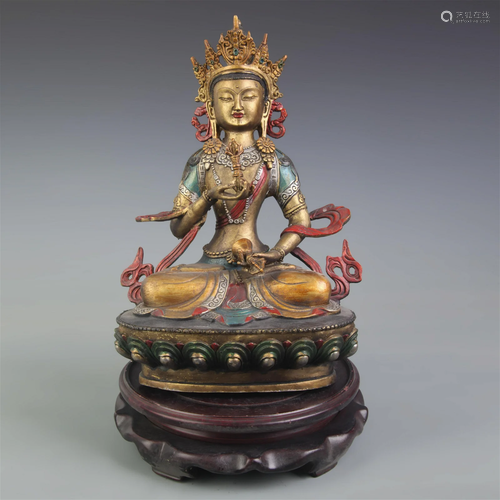 A FINE TIBETAN BUDDHISM VAJRASATTVA BRONZE STATUE