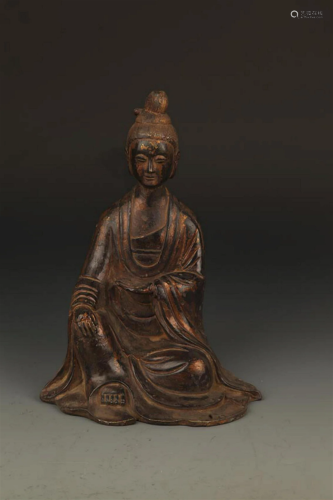 A FINELY CARVED BRONZE GUAN YIN BUDDHA FIGURE