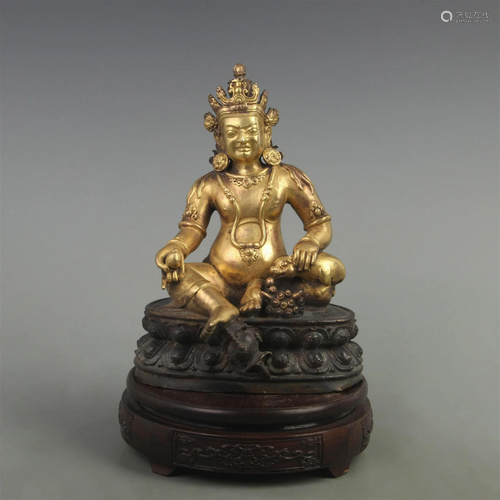 RARE GILT BRONZE TIBETAN BUDDHISM GOD OF WEALTH STATUE