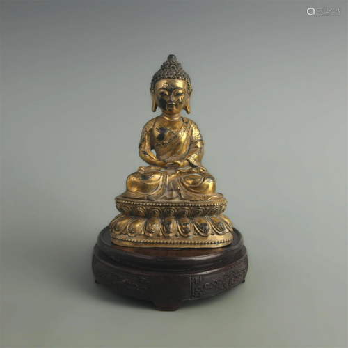 A FINE BRONZE GILT TATHAGATA BUDDHA STATUE