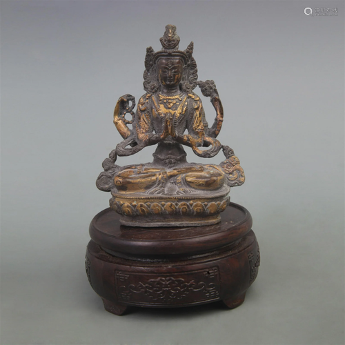 RARE GILT BRONZE FOUR ARM GUAN YIN STATUE