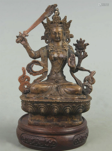 A FINE GILT BRONZE TIBETAN BUDDHISM MANJUSRI BUDDHA