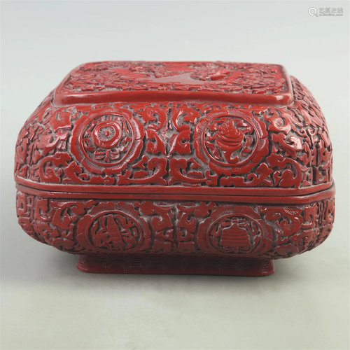 RARE RED CARVED LACQUER FLOWER CARVING BOX WITH LID