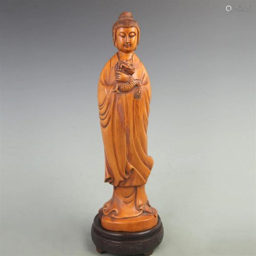 RARE BOXWOOD CARVING GUAN YIN STATUE