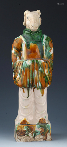 A TALL SAN CAI COLOR SHEEP HEAD FIGURE