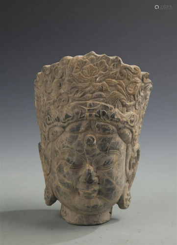 RARE FINELY CARVED STONE BUDDHA HEAD