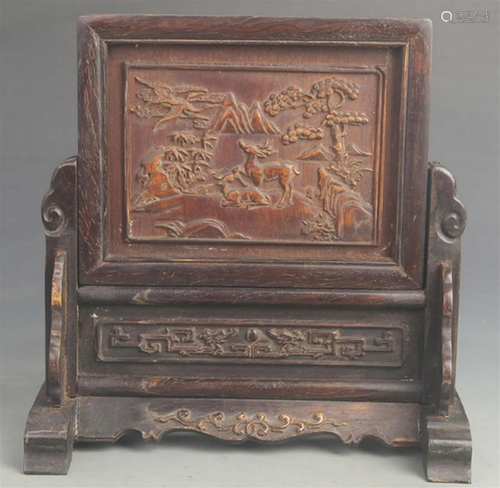 A FINE ROSEWOOD AND HUA LI MU CARVING TABLE SCREEN