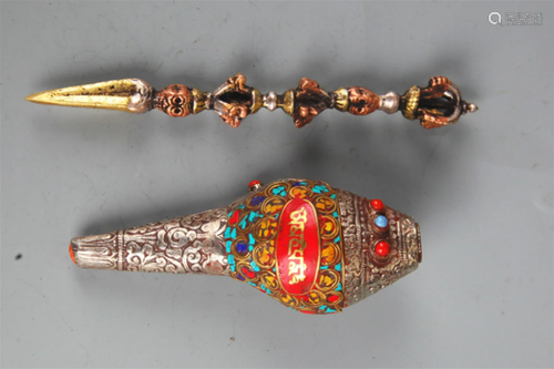 SET OF TIBETAN BUDDHISM VAJRA AND INSTRUMENTS