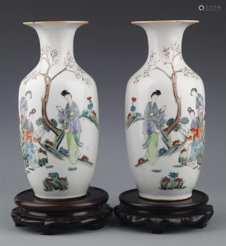 PAIR OF COLORFUL PAINTED PORCELAIN BOTTLE