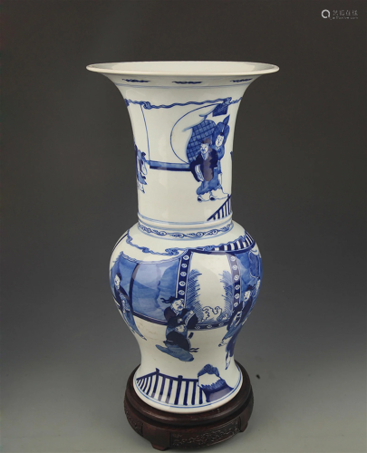BLUE AND WHITE CHARACTER PATTERN PHOENIX STYLE VASE