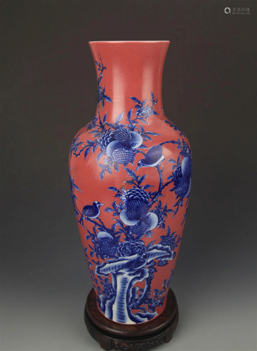 RED GLAZE BLUE AND WHITE GUAN YIN VASE STYLE