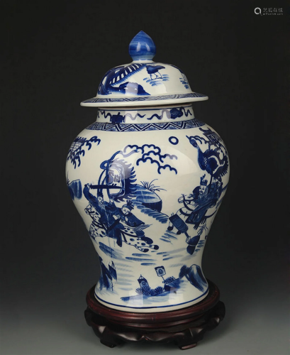 BLUE AND WHITE STORY PAINTED GENERAL TYPE VASE