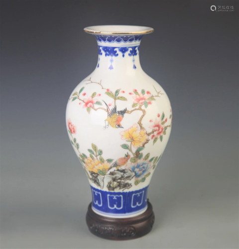 RARE BLUE AND WHITE FAMILLE ROSE GUAN YIN STYLE VASE