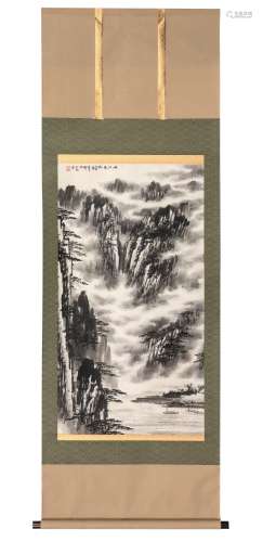 傅有叶（1995年作） 峡江风帆（伊藤纯子上款） 纸本水墨 立轴