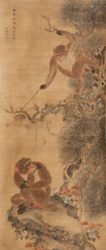新罗山人（1743年作） 仙猴献瑞 绢本设色 立轴