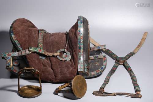 Qing Dynasty, cut silk enamel flower pattern saddle set