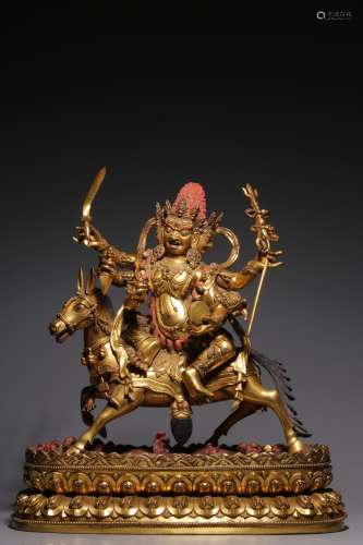 Qing Dynasty, bronze gilt auspicious tianmu sitting statue
