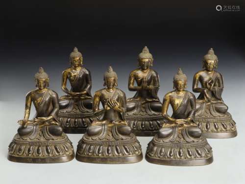 Qing Dynasty, bronze lacquer gold six products Buddha buildi...