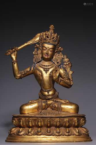 Bronze gilt Manjusri Bodhisattva in qing Dynasty