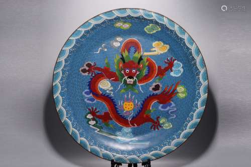 Qing Dynasty, pinched enamel dragon plate