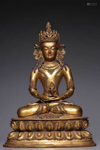 Qing Dynasty, bronze gilt unlimited longevity Buddha