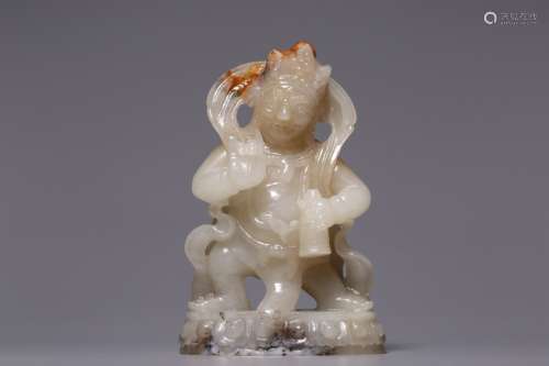 Qing Dynasty, Hetian white jade belt Qin Jingang hand Bodhis...