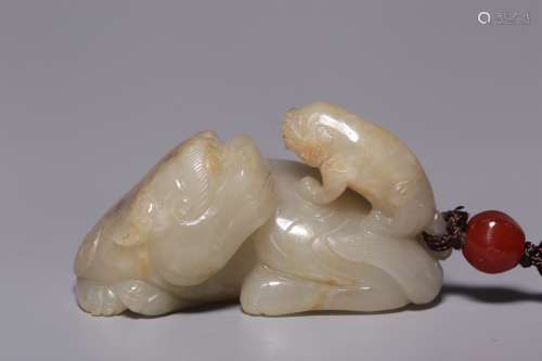 Qing Dynasty, Hetian jade belt leather mother auspicious bea...