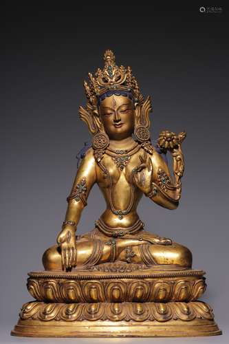 Qing Dynasty, bronze gilt inlaid treasure white tara