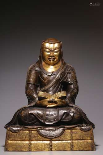 Qing Dynasty, bronze gilt master sitting statue