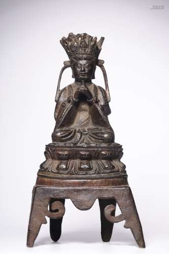 Ming Dynasty, bronze crown guanyin sitting statue