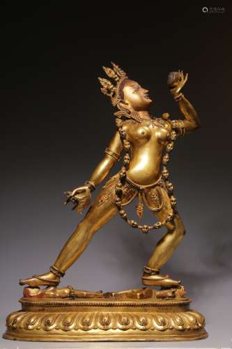 Qing Dynasty, bronze gilt gold inlaid treasure King Kong Hai...