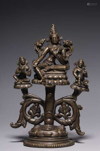 Early Qing Dynasty, green Tara and the donor sanlian bronze ...
