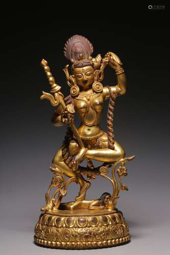 A bronze gilt dakini statue in qing Dynasty