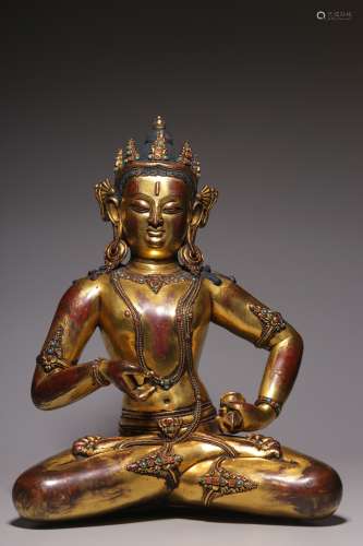 Qing Dynasty, bronze gilt gold inlaid treasure king Kong ham...