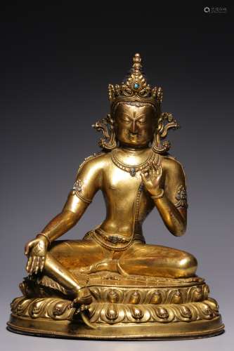 Qing Dynasty, bronze gilt green Tara sitting statue