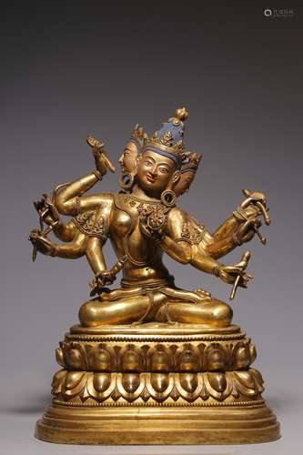 Qing Dynasty, bronze gilt Buddha mother sitting statue