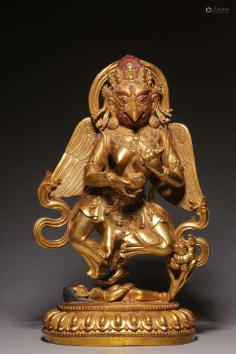 Qing Dynasty, bronze gilt Dapeng Buddha mother statue