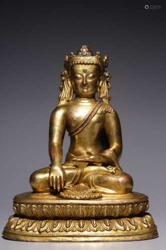 Qing Dynasty, bronze gilt tathagata sitting statue