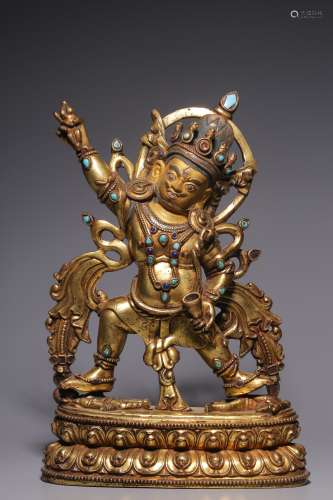 Qing Dynasty, bronze gilt gold inlaid treasure diamond hand ...